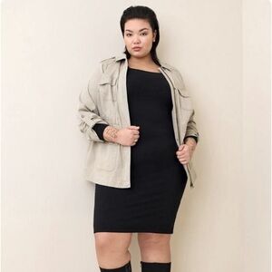 Torrid 4 Curve Square Neckline Casual Body con Black Midi Long Sleeve Dress